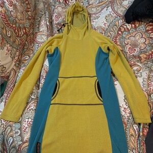 Melanzana Yellow and Blue Long Sleeve Dress Hoodie Medium